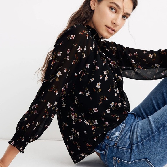 Madewell Backyard Blooms Smocked Mock Neck Top - Picture 1 of 10